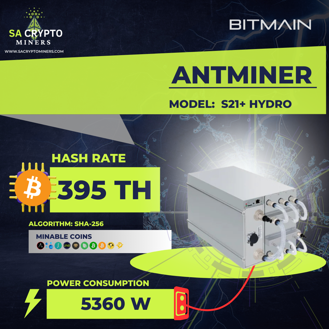 New Bitmain Antminer S21+ Hyd Bitcoin Miner 395TH